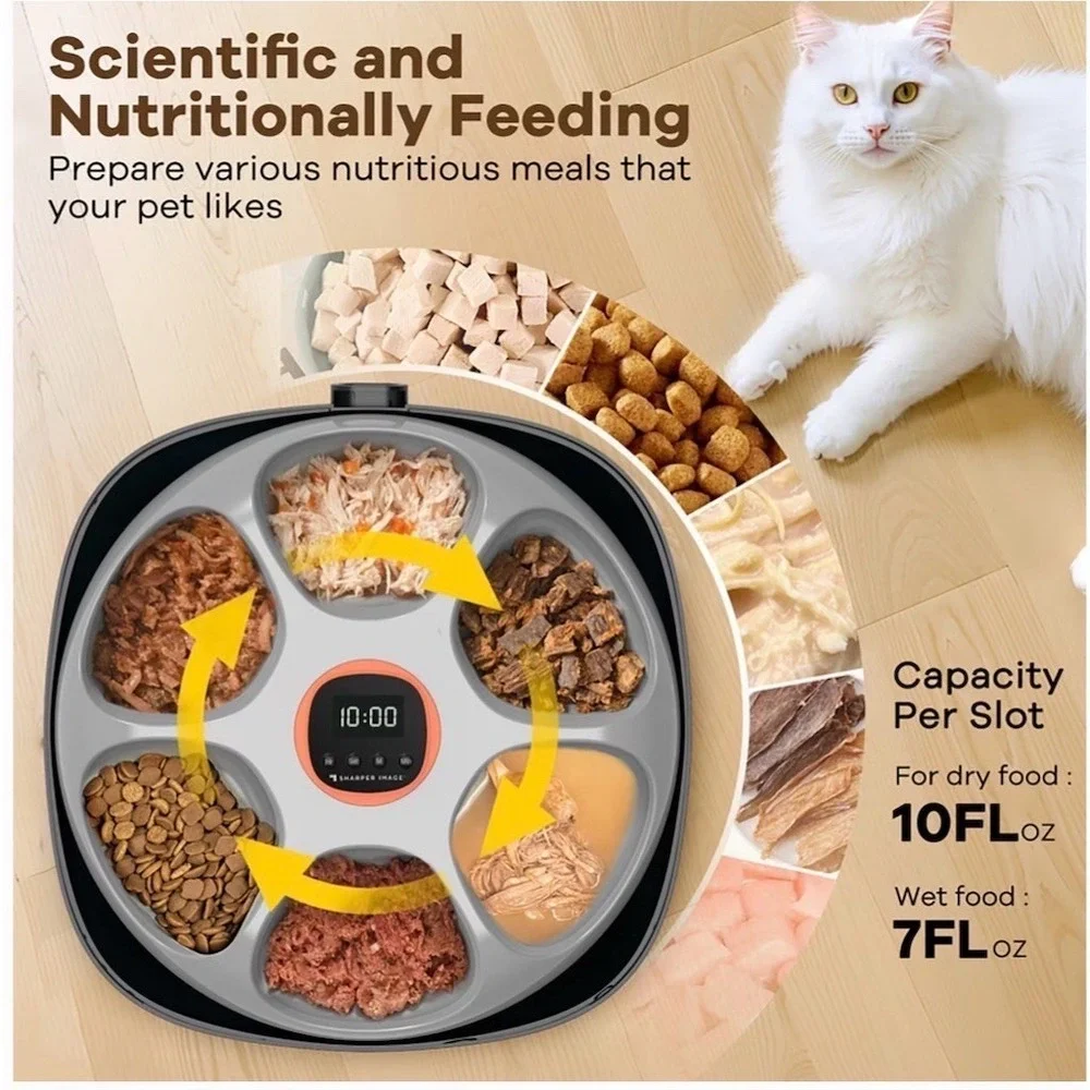 Sharper Image Smart 6-Meal Auto Pet Feeder Cordless Rechargeable Dog cat‎ 3 cup